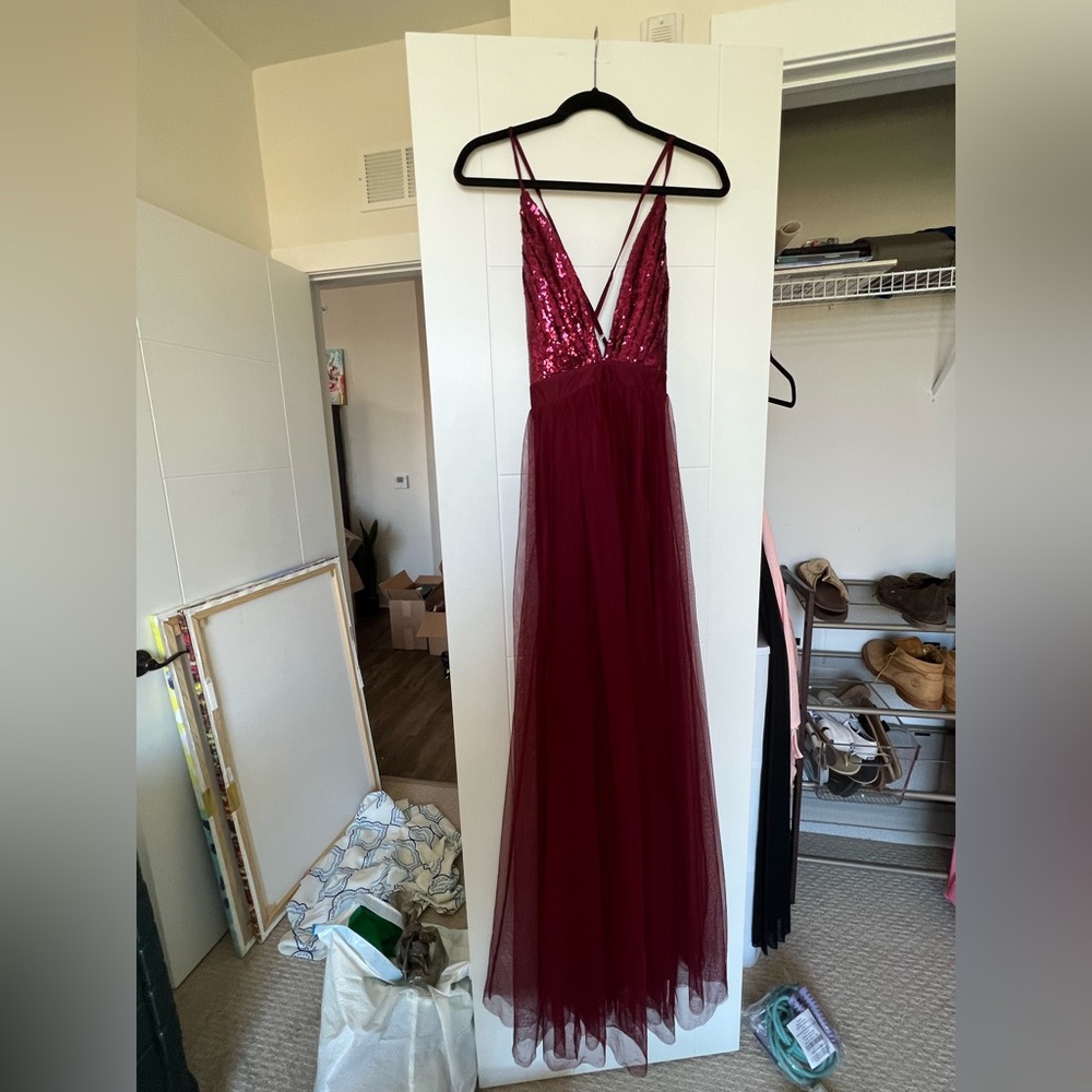 Wine red sequin maxi dress size M